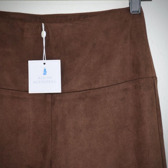 Ala von Auersperg Flared Leg Stretch Pants S Brown Micro Suede Polyester Luxury - Picture 4 of 10